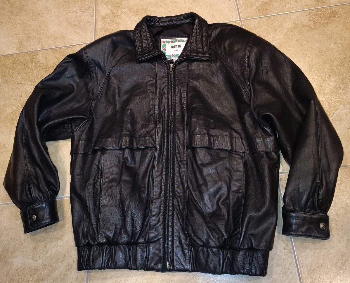 Vintage Arbitro Piel Leather Jacket Mens M Black Real Leathe