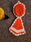Two Vintage Doll Face Crocheted Handmade Hangings Kitchen Kitsch Yellow Orange — photo 7