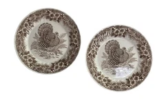 Churchill Myott Factory Thanksgiving 10” Turkey Dinner Plates -2 Holiday England