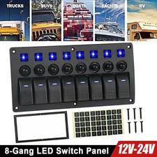 Blue 8 Gang Toggle Rocker Switch Panel RV Truck Marine Boat Circuit Breaker 12V