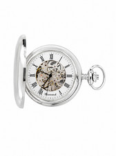 Meisterwerk 1860 Silver Skeleton Mechanical Pocket Watch Roman Train Chain
