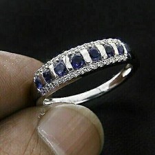 14K White Gold Plated 2Ct Round LabCreated Blue Sapphire Women's Wedding Ring