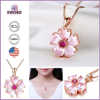 Pink Cherry Blossoms Necklace Rose Gold,Gifts for Mom, Mothers Day,Women