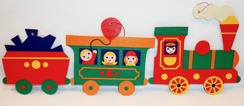 Erzgebirge Germany Train Engine Cars Wooden Wood Fretwork Vintage Ornaments Set