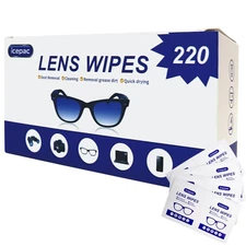 Lens Wipes for Eyeglasses - 220 Pre-Moistened Individual Wrapped Eye Glasses ...