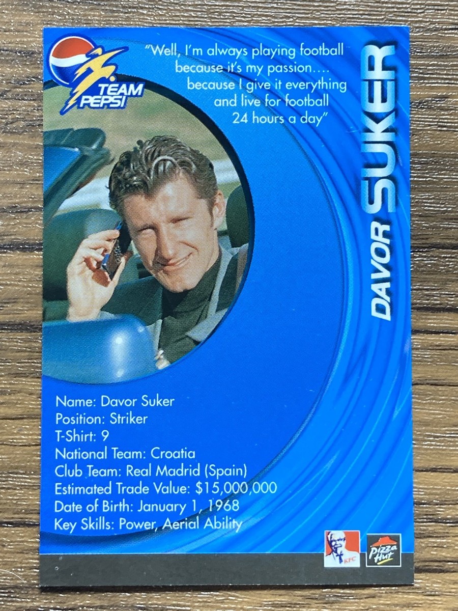 Team Pepsi 2000 Soccer Card Davor Suker Croatia KFC Pizza Hat | eBay