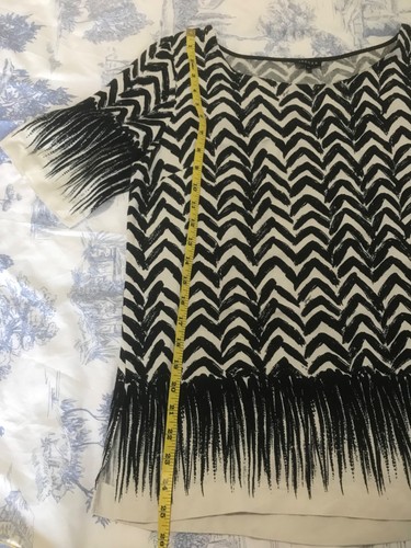 Jaegar Linen Blend Top UK 14 Monochrome Zig Zag Print Short Sleeve - Picture 9 of 11