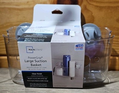 MainStays Suction- Mount Bath Caddy Clear Razor And Quick Dispense Bottle 