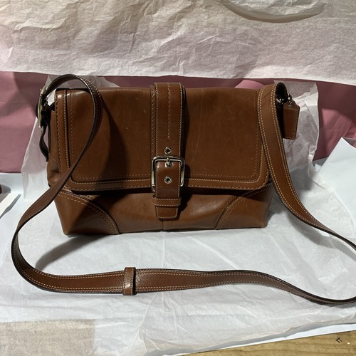 Vintage Coach Hampton Flap Saddle Whiskey Brown Leather Shoulder Purse Handbag