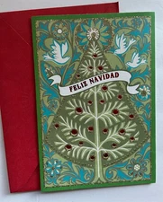 Spanish Feliz Navidad Card Red Green Blue Gold Glitter Hallmark Christmas NEW