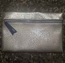 Ipsy Silver Metallic Faux Leather Zipper Make...