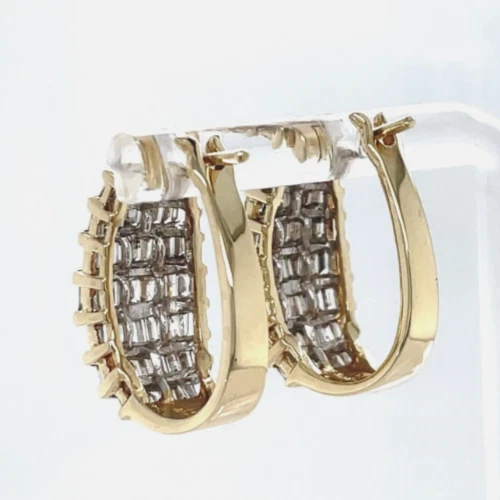 Brincos huggie de ouro amarelo 10k 1,16 ct I1 I2 H argola baguete 7,1 g estado - Imagem 4 de 4