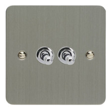Volex 2 Gang 2 Way Toggle Light Switch 10A Stainless Steel Flat Plate Dolly