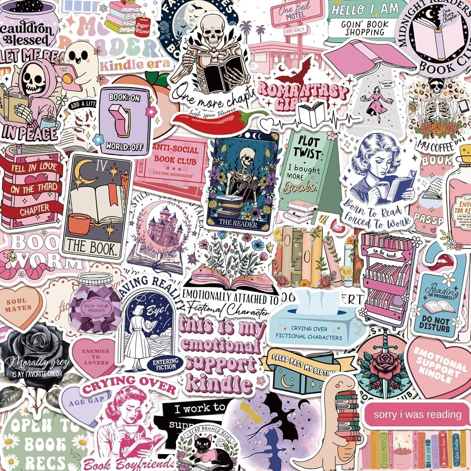 150 PCS Romance Book Stickers for Kindle, Holographic Bookish Sticker Pack Read