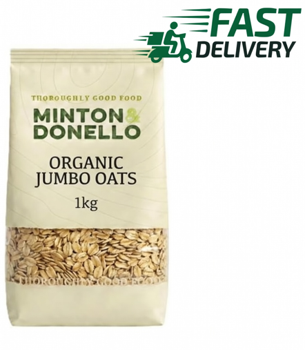 Minton & Donello Organic Jumbo Oats 1kg Wholegrain Rolled Porridge Overnight NEW