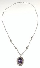 AV Yellow Gold 14k & Sterling Silver 925 Amethyst Pendant 19-inch Necklace LO08