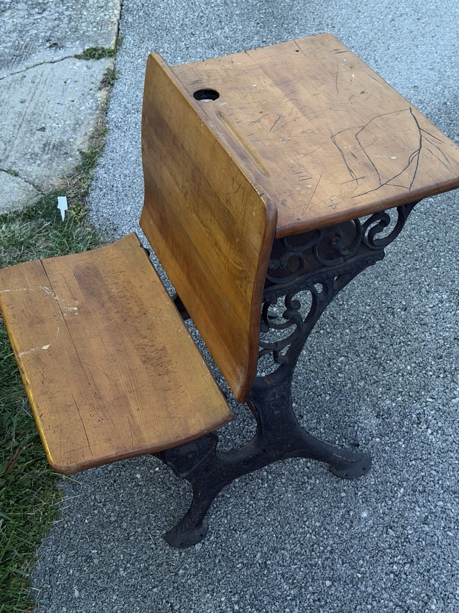 Antique American Seating Co. Cast Iron & Wood School Desk Early