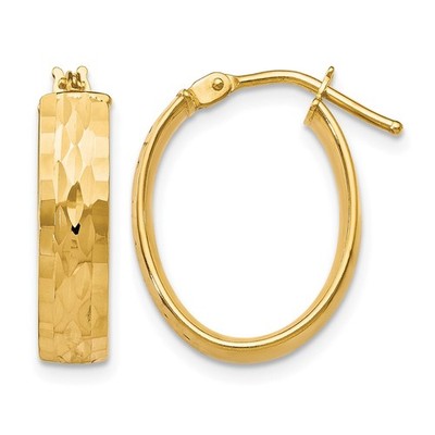 10K Polished and D/C Oval Hinged Hoop Earrings Womens