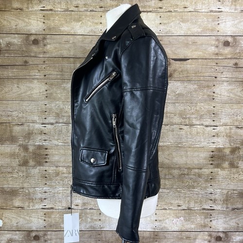 ZARA Size Small Mens  Faux Leather Biker Jacket Full Zip NWT Conditions - Picture 9 of 22