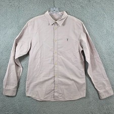 All Saints Mens Huntingdon LS Shirt Light Khaki 100 Cotton Smart Casual Size M