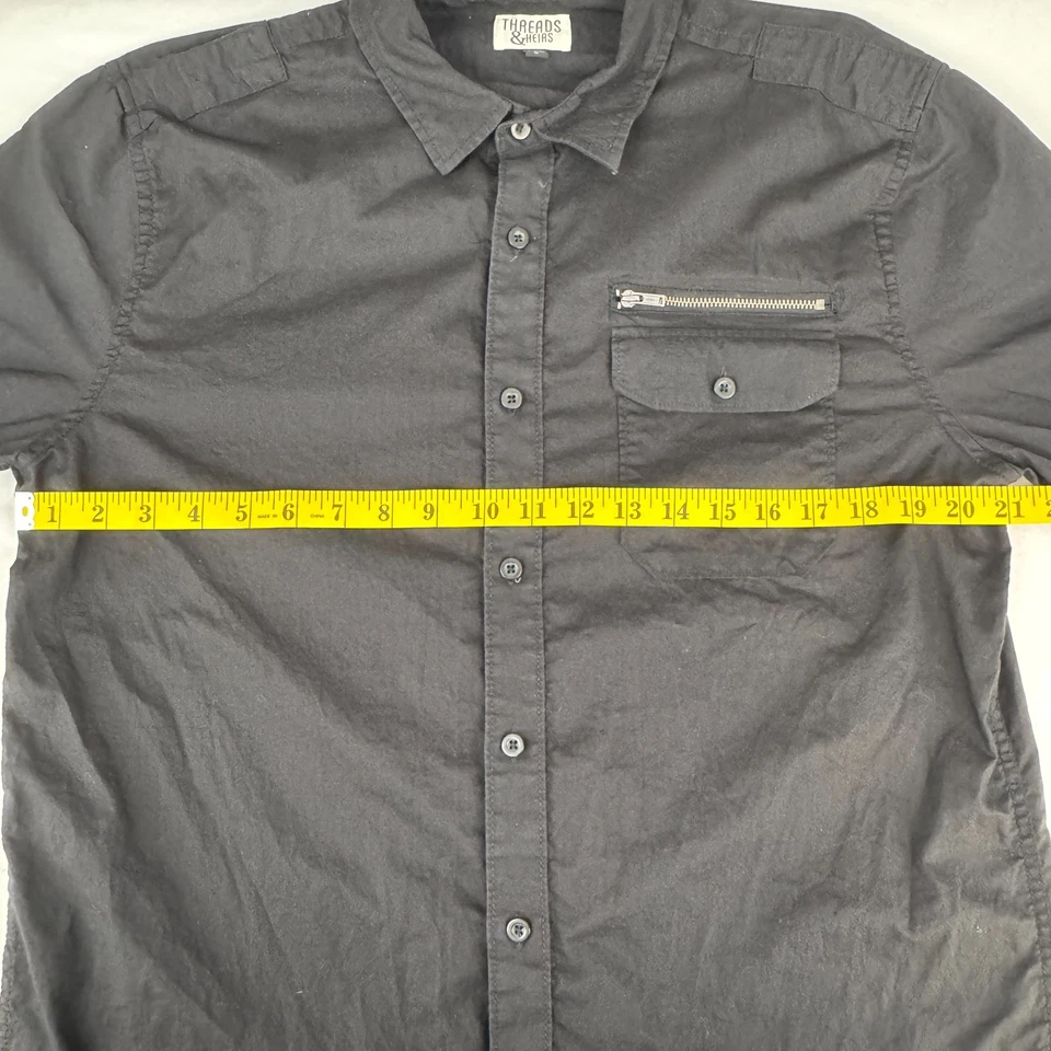 Camisa de vestir Threads & Heirs para hombre grande negra manga larga con botones 100 % algodón Foto 4 de 4