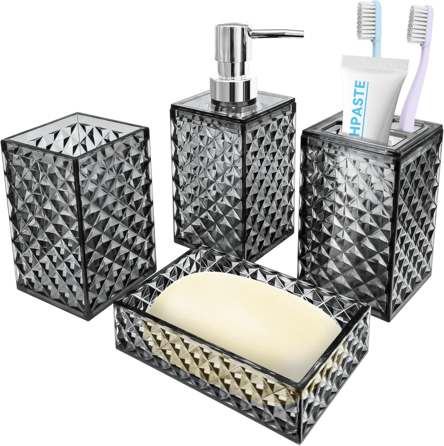 Bathroom Accessory Set, 4 PCS Grey Bathroom Accessories Set, Soap Dispenser and