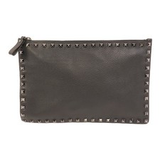 VALENTINO Rockstud Clutch Bag Calfskin Leather Black