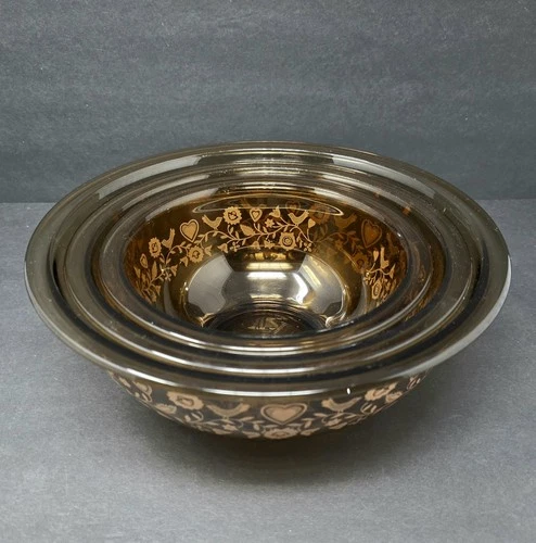 Set Of 3 Vintage Pyrex Festive Harvest Glass Nesting Mixing Bowls 1L, 1.5L, 2.5L