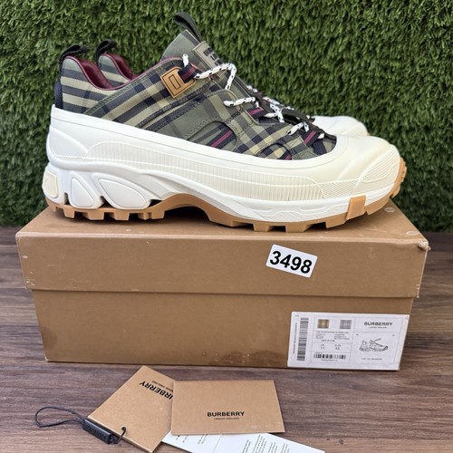 Burberry Men's Arthur Check Green Canvas Sneakers US 12 EUR 45 Multicolor