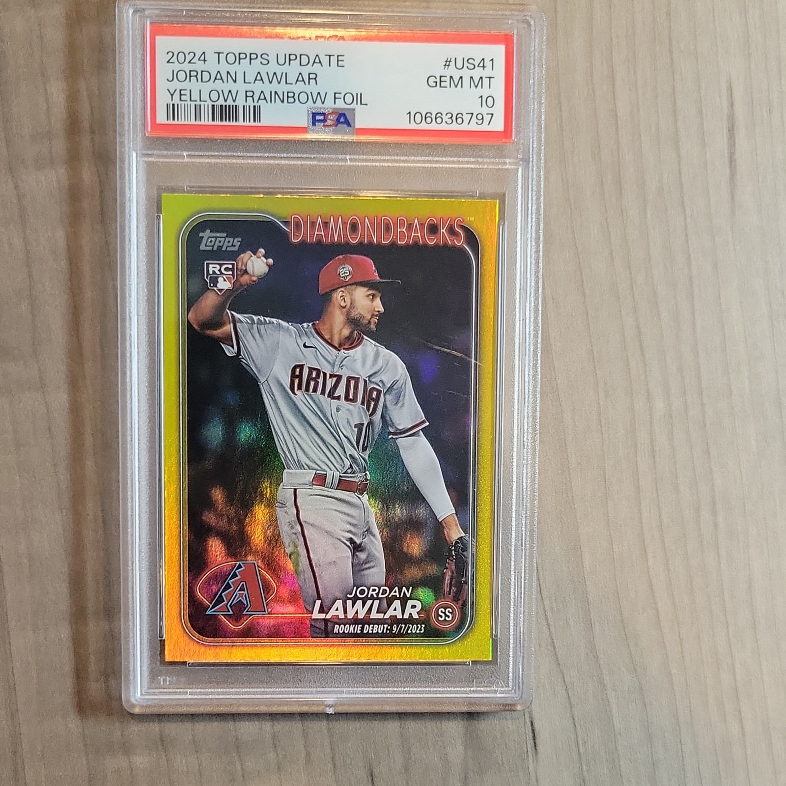 2024 Topps Update Jordan Lawlar RC Yellow Rainbow Foil #US41 Diamondbacks PSA 10