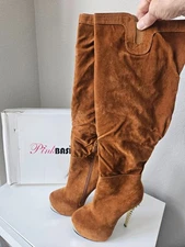 🔥 Chic Camel Suede Knee High Boots/ Statement Heels for Fall & Winter  Size 9🔥