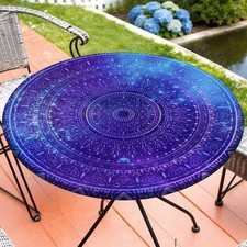 round Tablecloth Fitted Elastic Table Cover Waterproof Table Cloth for Dinner, P