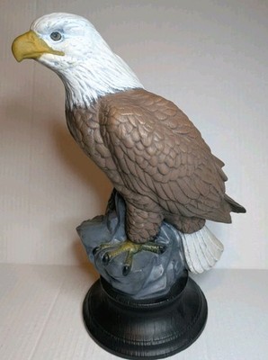 Bald Eagle Figurine Statue On Stump, Ceramic, 12'', Patriotic 