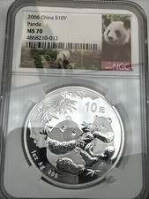 China, 2006 Silver Panda 10 Yuan - NGC Graded MS70 1oz .999 Fine Panda Label.