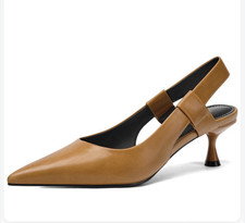 Elegant Pointed Toe Slingback Kitten Heels for Women - Leather Stiletto Heel