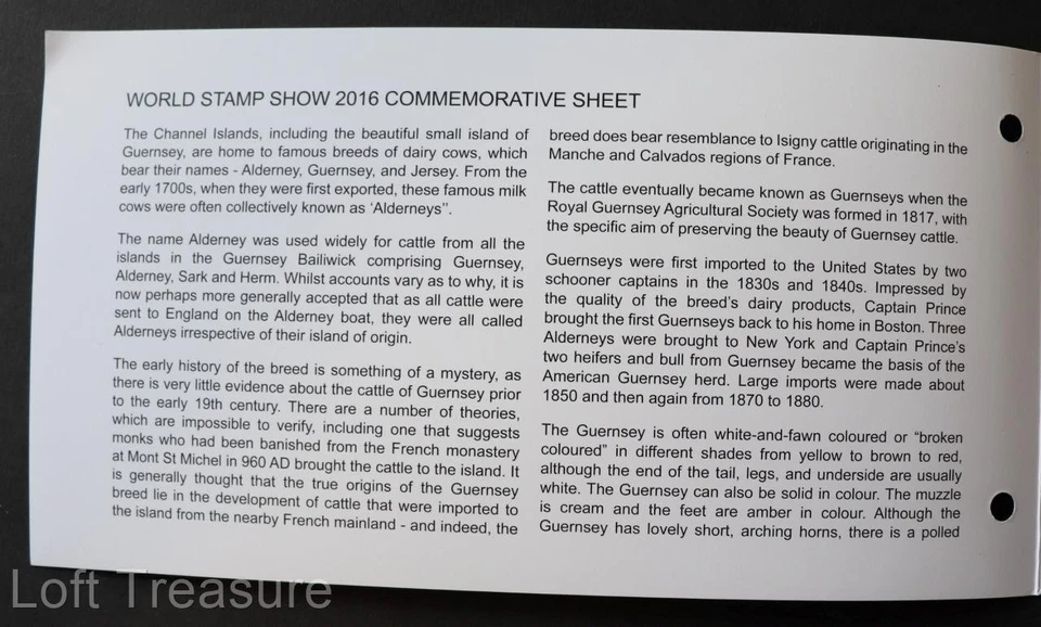 Guernsey Stamps: "World Stamp Show NY 2016 - Golden Cow" Presentation Pack 2016 - Image 4 of 4