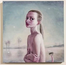 JANA BRIKE "The Sting" original large oil painting + Mark Ryden print card