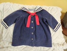 Vintage Sailor Dress Baby Navy Blue Red Tie Bib Collar Long Sleeve