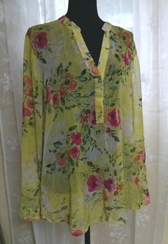 KUT FROM THE CLOTH Women Size L Sheer yellow Floral top 