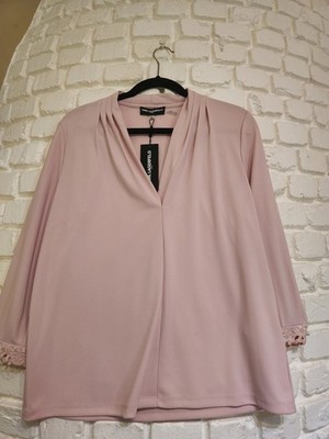 Karl Lagerfeld NWT Baby Pink Vneck Top Sz M Lace Trim On Sleeves