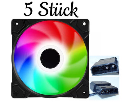 5er Packung P12 Lüfter 120mm PC Gehäuse Lüfter Case Fan leise RGB Mehrfarbig #CV