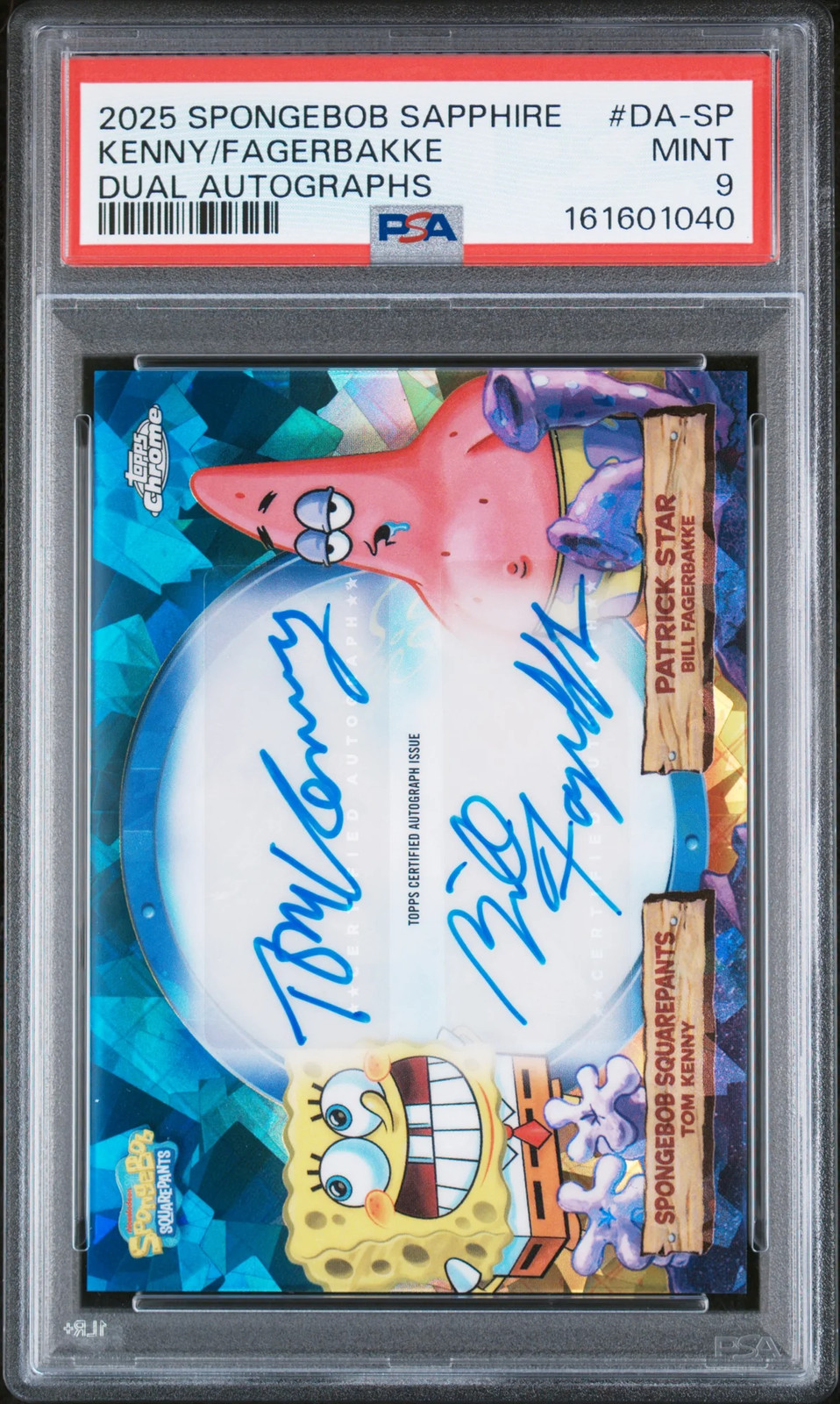 2025 Topps Chrome Spongebob Sapphire Auto Tom Kenny Fagerbakke Patrick PSA 9