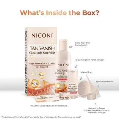 glutathion infusion NICONI Tan Vanish Gluta-Kojic Skin Polish | Instant Tan Removal & Glow | Infused