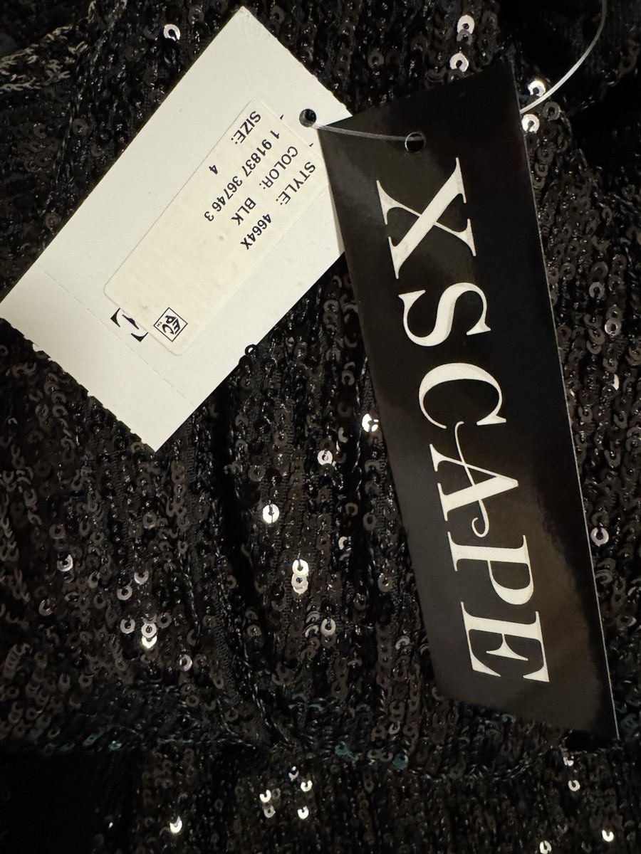 XSCAPE Black Sequin Wrap Evening Dress Gown Long Sleeve