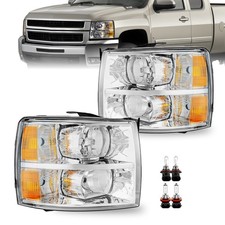 For 2007-2014 Chevy Silverado 1500 2500hd 3500hd Chrome Headlights Lr Wbulbs