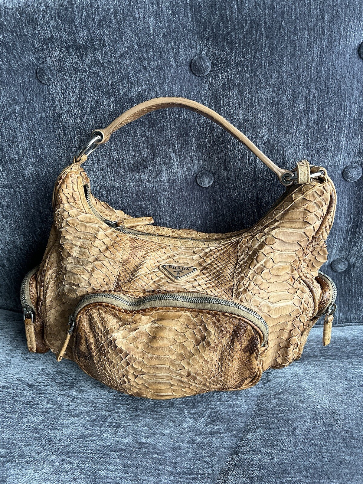 Auth.PRADA real Python skin Shoulder Bag, Mint wi… - image 1