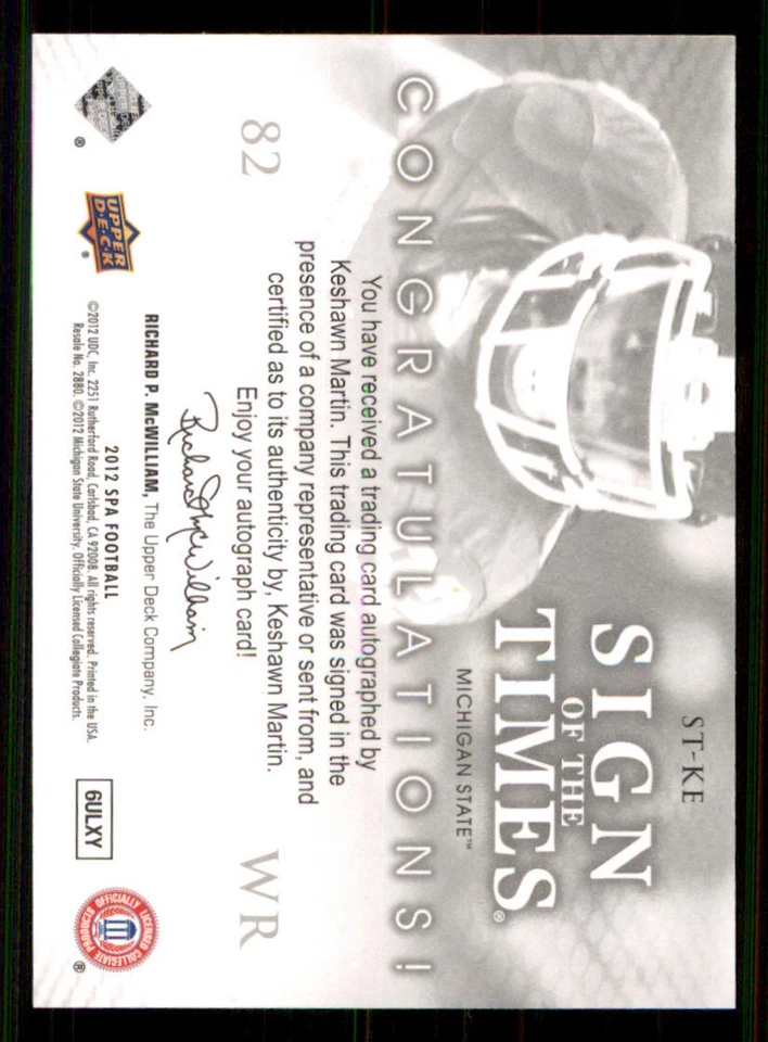 2012 SP Authentic Sign of the Times #STKE Keshawn Martin - Image 2 of 2