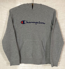 Champion Boy's Large Embroidered Spellout Logo Gray Pullover Hoodie Sweatshirt