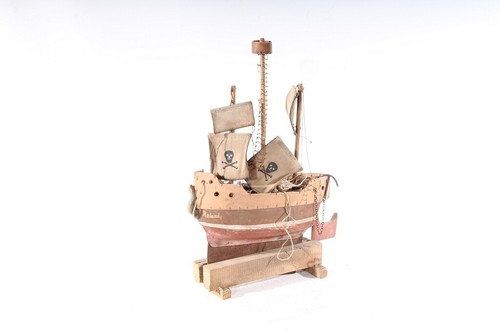 1 x Wooden Ship Sailboat Wood Pirate Toy Vintage Model - Picture 2 of 12