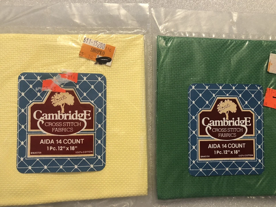 VTG Arts & Crafts Cambridge Cross Stitch Fabric X2 12x18” Yellow Green22225V1.5D - Image 2 of 3